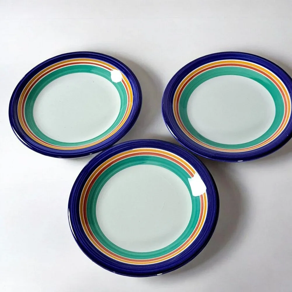 Crate & Barrel Striped Salad Dessert Plates 8” Made In Italy Set Of 3